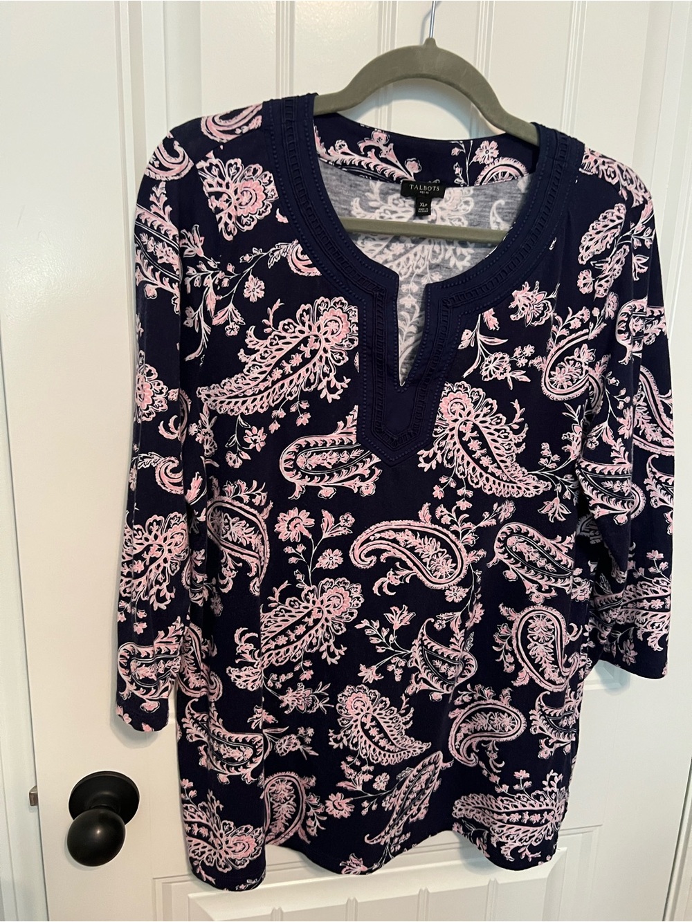 Talbots Navy and Pink Paisley Tunic Top